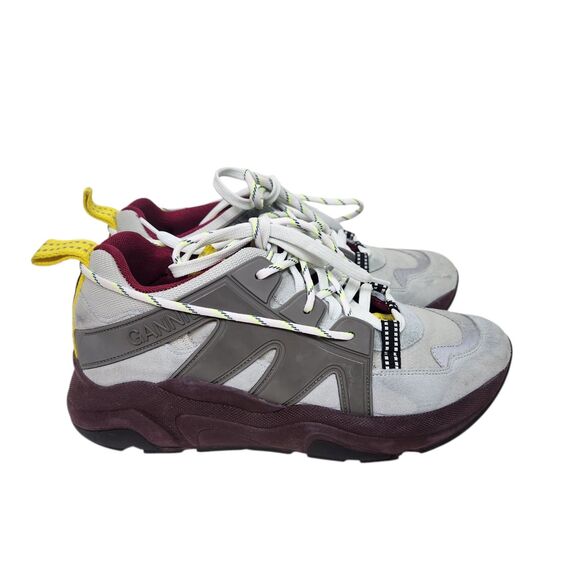 GANNI Shoes Womens EU 41 US 11 Grey Tech Chunky‎ Mixed-Media Sneakers Luxury - Picture 3 of 12